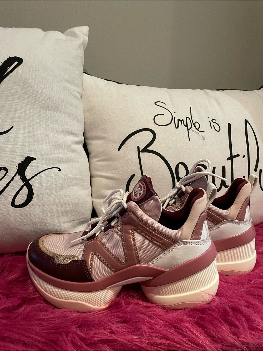Michael Kors Pink and Wine Platform Sneakers